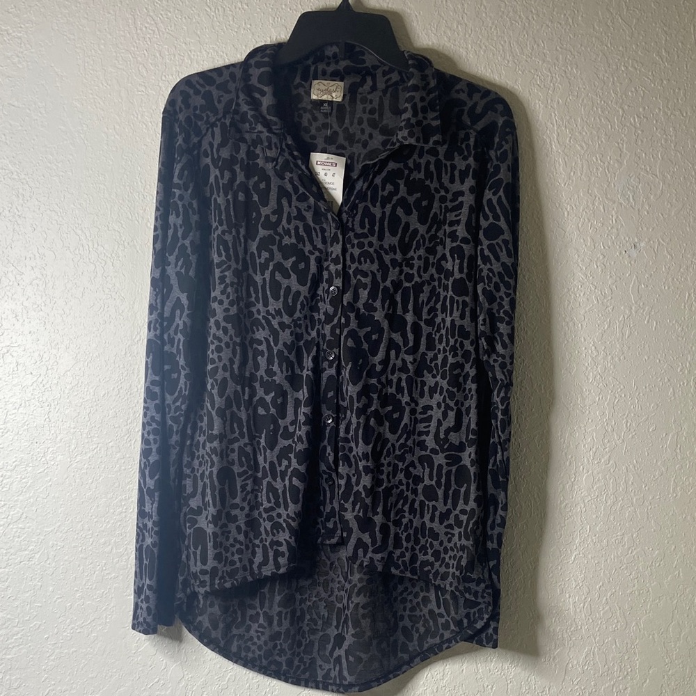Eyelash Couture Black and Gray Animal Print Button-Down Shirt